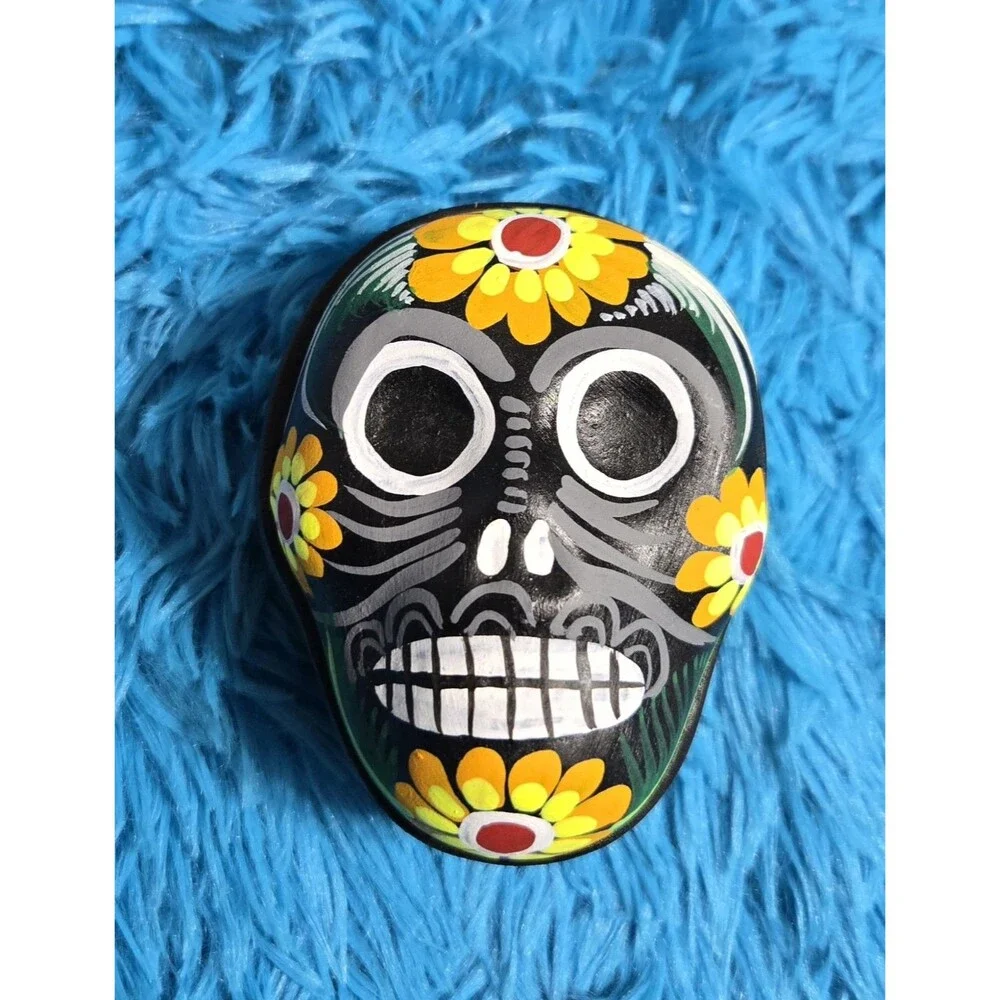 Day Of The Dead Sugar Skull Hand Painted Clay Lidded Trinket Box Mexican Artwork